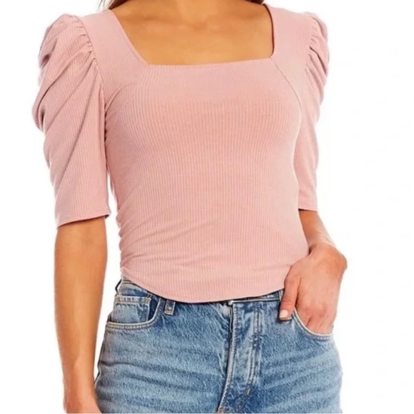Free People Tops - FREE PEOPLE NIGHT LILY TOP OB1434162 PUFF SLEEVE RIBBED PALE MAUVE SIZE S